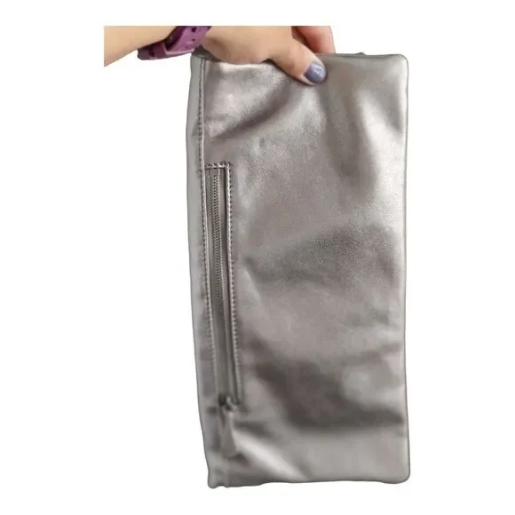 Hobo Int'l Raine Aged Silver Large Leather Clutch w/tassel Outer Zip Compartment - Picture 10 of 16